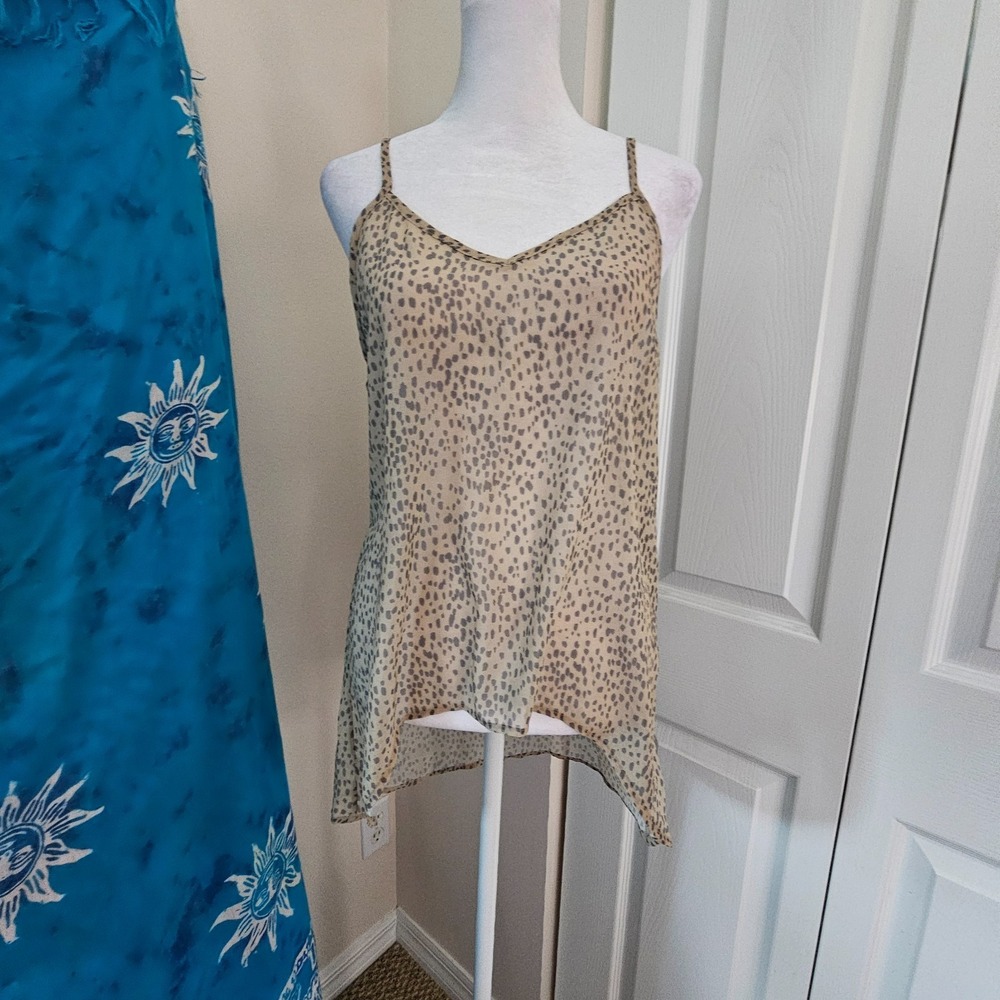 Express Sheer Beige Animal Print Hi Lo Flowy Layering Cami Tank Small